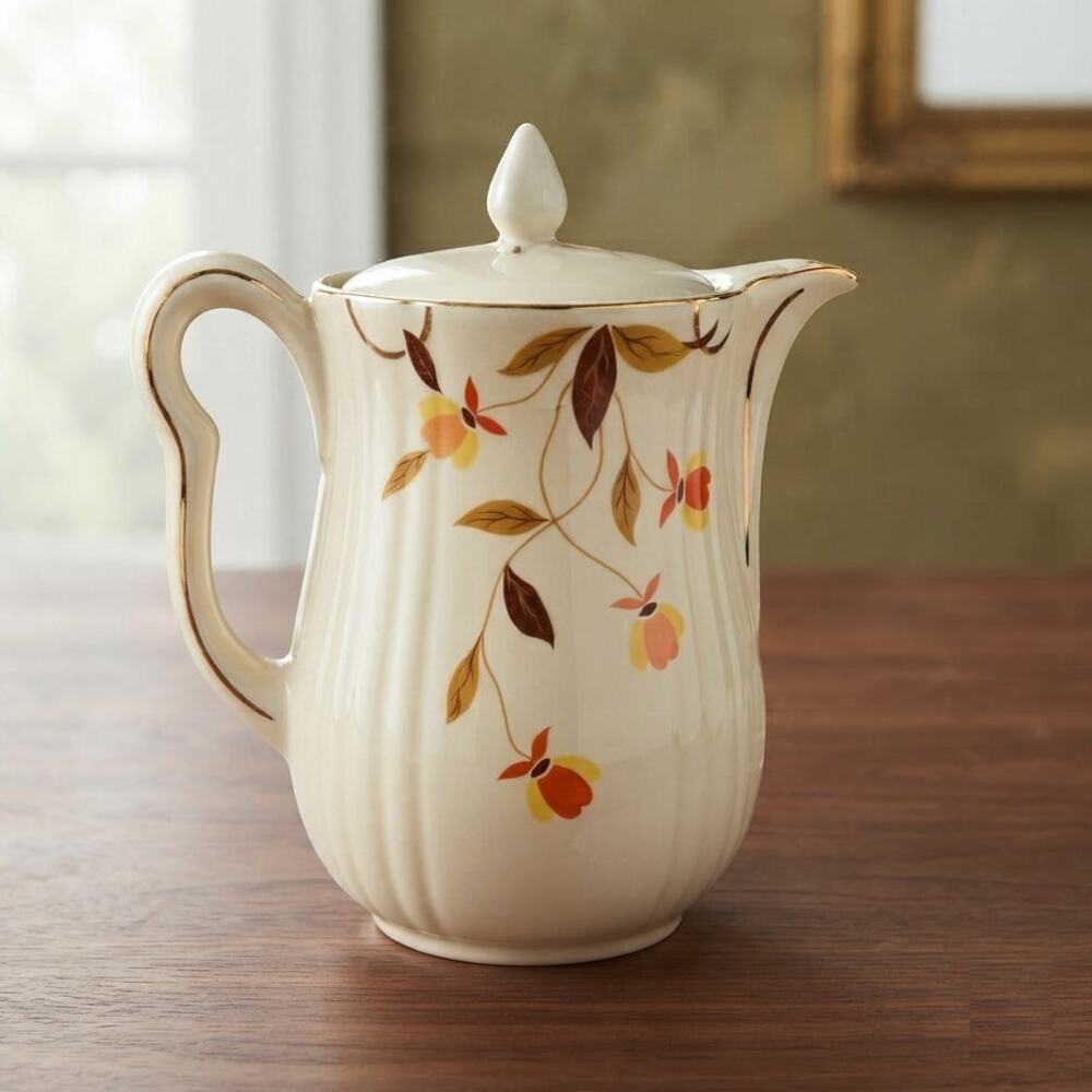 Vintage Hall China Jewel Tea Autumn Leaf 9 Cup Rayed Coffee Pot 1930s
